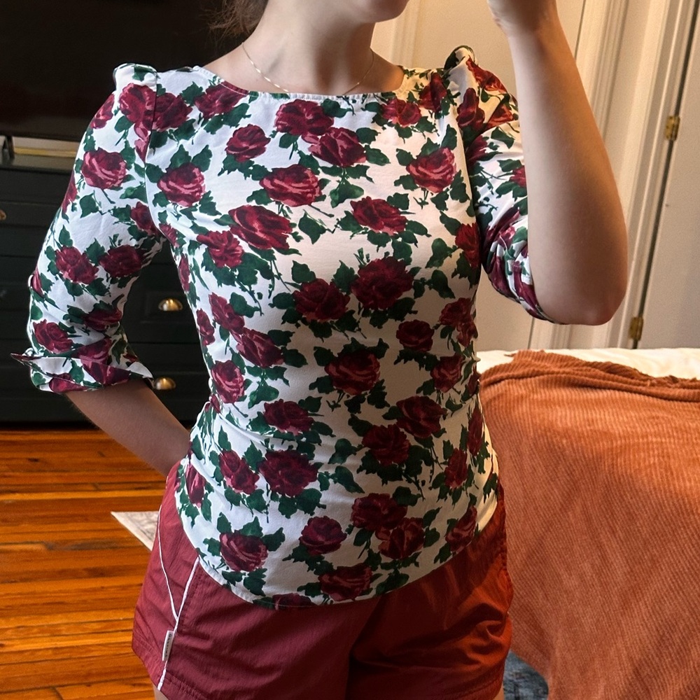 American Vintage Silk Red Rose Floral Blouse